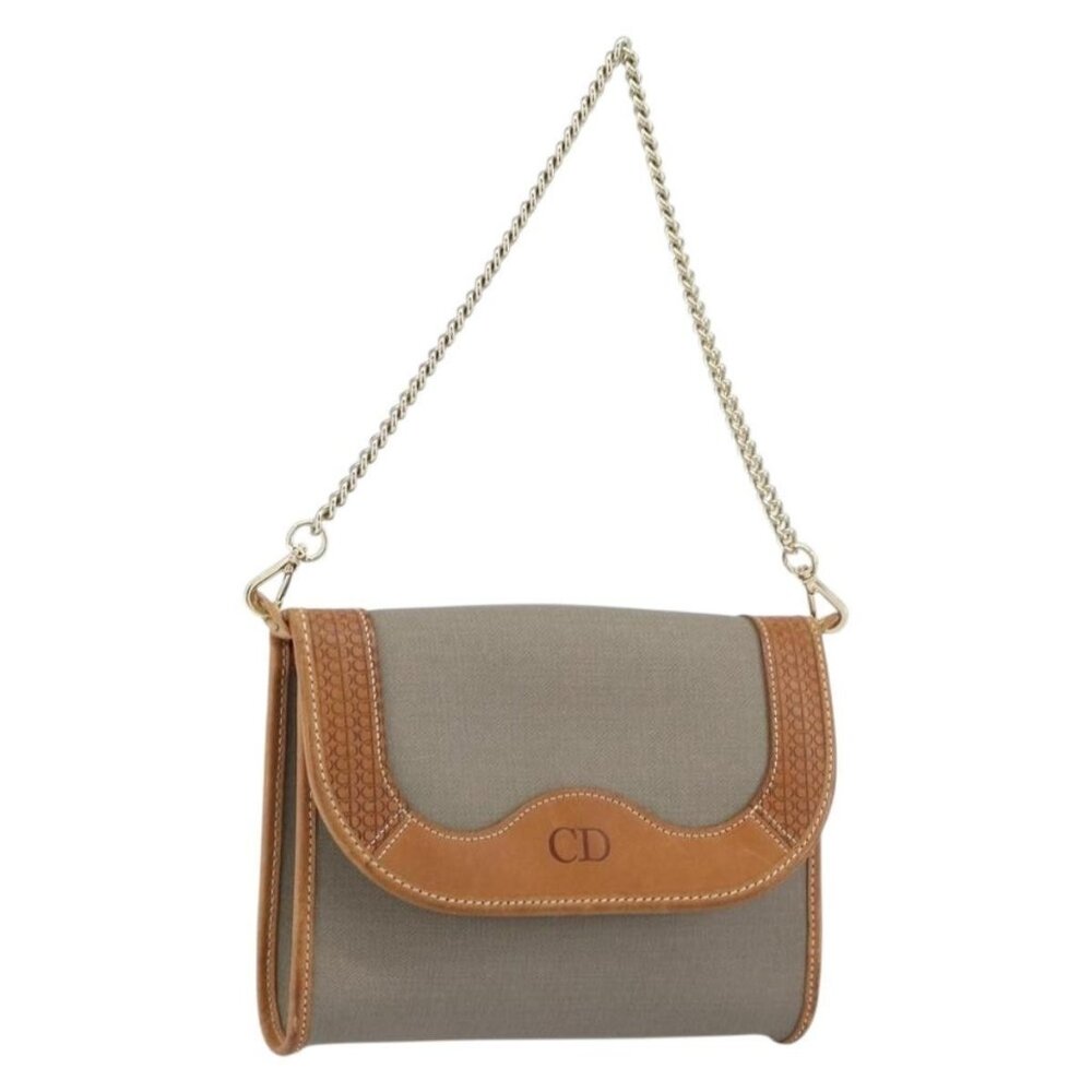 Authentic Christian Dior Shoulder Bag PVC Gray Gold